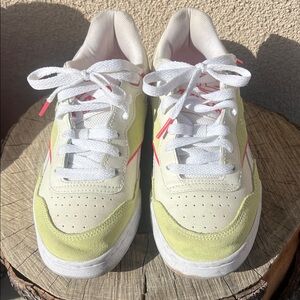 Reebok White and Lime Sneakers with Pink Accents